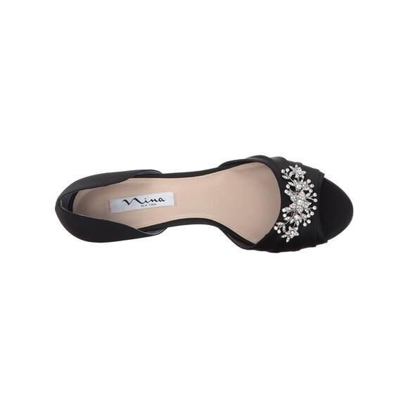 Nina Emiko Embellished Open-Toe Wedge Pumps in Black sz 7 - Picture 3 of 10